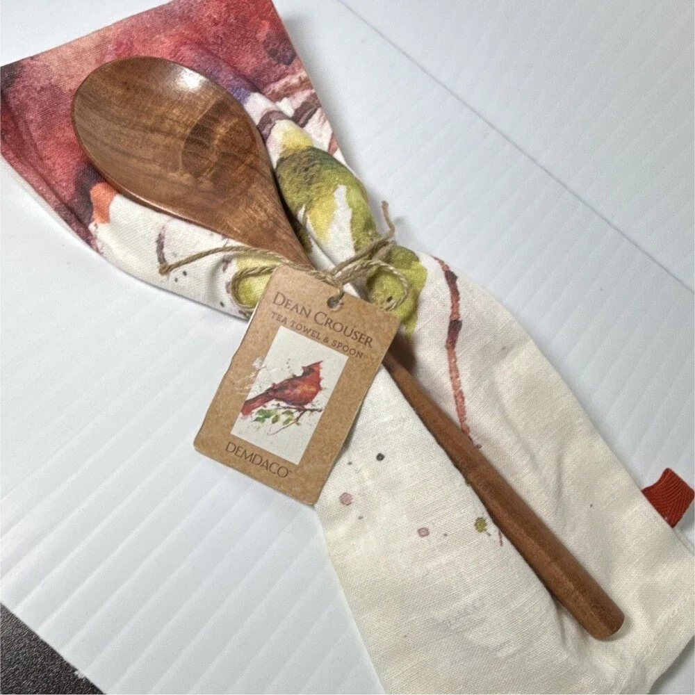 DEMDACO Dean Crouser Cardinal Bird Tea Towel & Spoon 2pc Set, Machine Wash